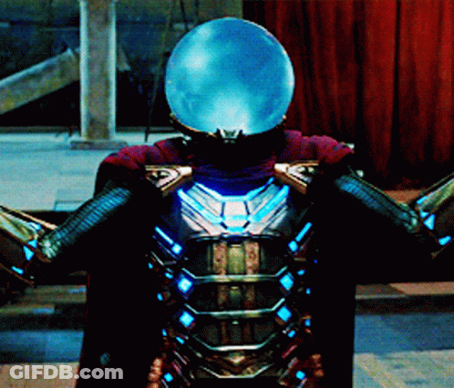 A Man In A Superhero Costume With A Blue Helmet On His Head GIF