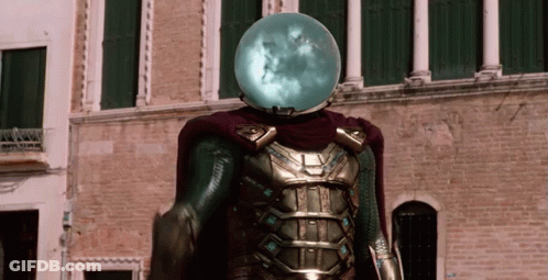 A Man In A Superhero Costume With A Helmet That Looks Like A Full Moon GIF