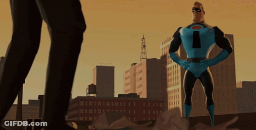 A Man In A Superhero Costume With A Letter I On His Chest GIF