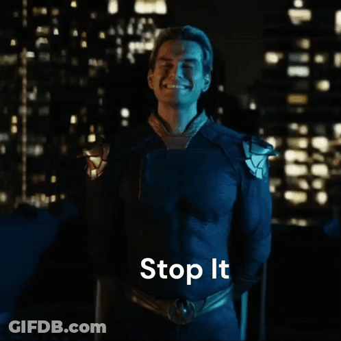 A Man In A Superhero Costume With The Words Stop It On The Bottom GIF