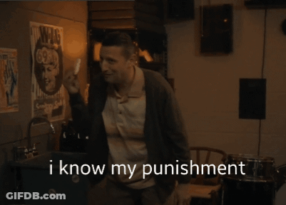 A Man In A Sweater Holds A White Object In His Hand And Says " I Know My Punishment " GIF