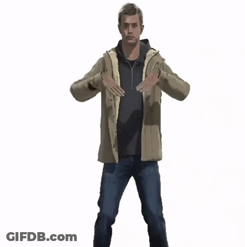 A Man In A Tan Jacket Is Making A Stop Sign GIF