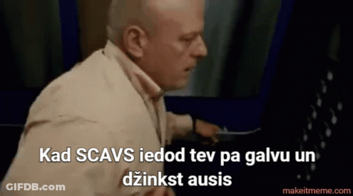 A Man In A Tan Shirt Says Kad Scavs Iedod Tev Pa Galvu Un Dzinkst Ausis GIF
