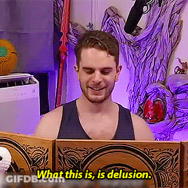 A Man In A Tank Top Is Reading A Book With The Words What This Is Is Delusion Below Him GIF