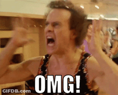 A Man In A Tank Top Is Screaming With The Word Omg On His Chest GIF