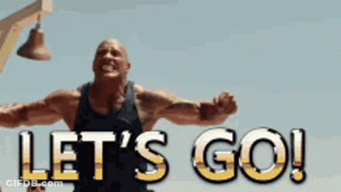 A Man In A Tank Top Is Screaming With The Words Let 'S Go Behind Him GIF
