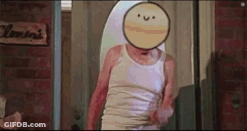 A Man In A Tank Top With A Smiley Face On His Face Is Standing In Front Of A Mirror . GIF