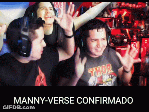 A Man In A Thor Shirt Is Waving His Hands GIF