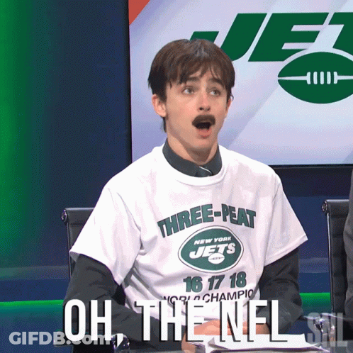 A Man In A Three-Peat New York Jets Shirt GIF
