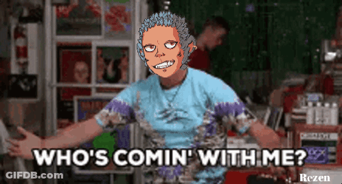 A Man In A Tie Dye Shirt Says Who 'S Comin ' With Me .. GIF