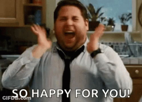 A Man In A Tie Is Making A Funny Face And Saying `` So Happy For You ! '' GIF
