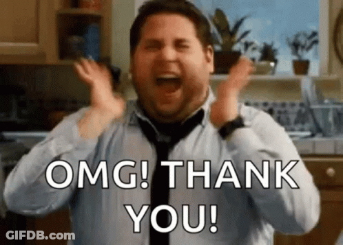 A Man In A Tie Is Screaming And Saying `` OMG ! Thank You ! '' In A Kitchen . GIF
