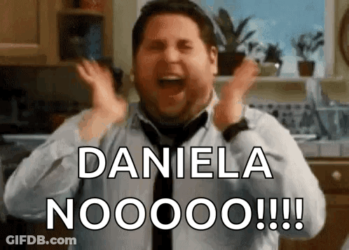 A Man In A Tie Is Screaming With His Hands In The Air And Says Daniela Nooooo !!! GIF