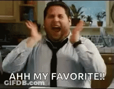 A Man In A Tie Is Screaming With His Hands In The Air And The Words `` Ahh My Favorite ! '' GIF