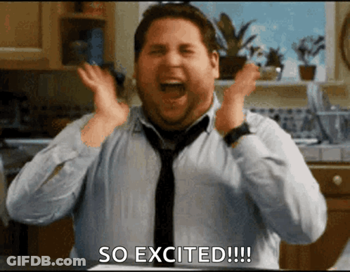 A Man In A Tie Is Screaming With The Words So Excited GIF