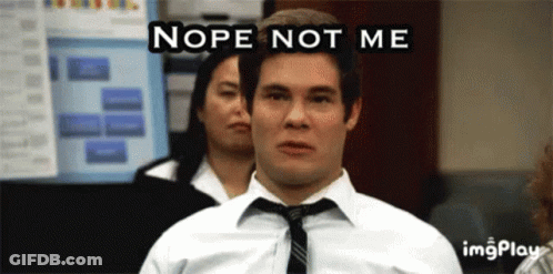 A Man In A Tie Says Nope Not Me In Front Of A Group Of People GIF