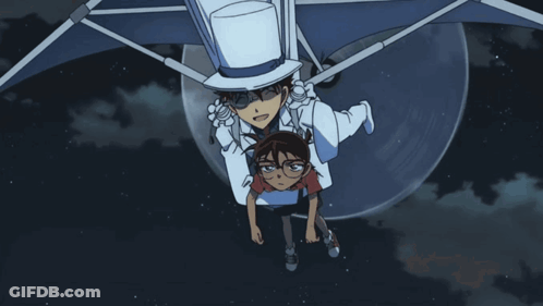 A Man In A Top Hat Is Carrying A Boy In A Parachute GIF
