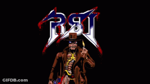 A Man In A Top Hat Is Holding A Lighter In Front Of A Logo For Rst GIF