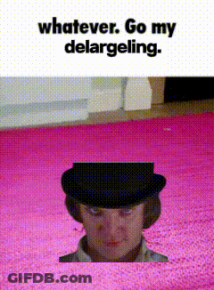 A Man In A Top Hat Is Sticking His Head Out Of A Hole In A Pink Rug . GIF