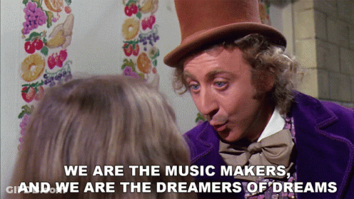 A Man In A Top Hat Says " We Are The Music Makers " And " We Are The Dreamers Of Dreams " GIF