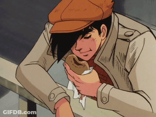 Man In Trench Coat Holding Sandwich GIF