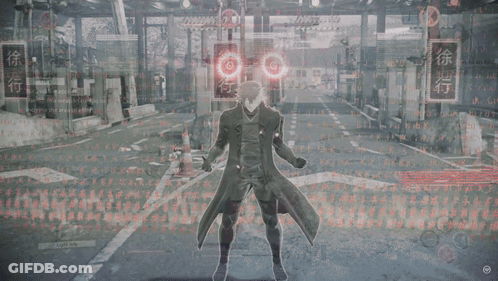 A Man In A Trench Coat Is Standing In Front Of A Sign That Says ' No Walking ' GIF