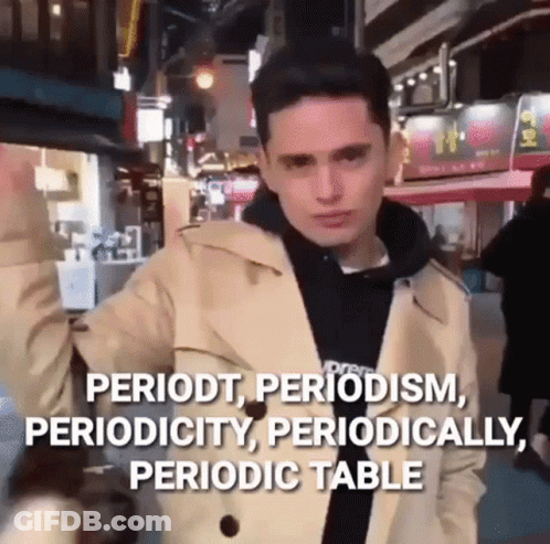 A Man In A Trench Coat Says Periodt Periodism Periodicity Periodically Periodic Table On The Street GIF