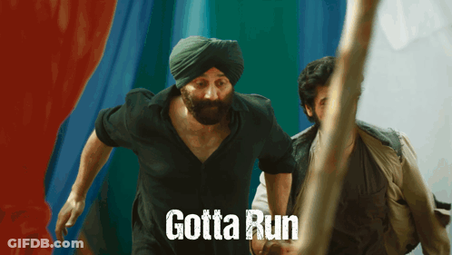 A Man In A Turban Is Running With The Words Gotta Run Written On The Bottom GIF
