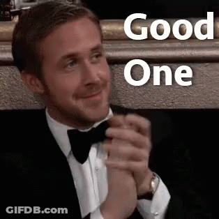 A Man In A Tuxedo And Bow Tie Is Clapping His Hands And Says `` Good One '' . GIF