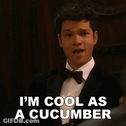 A Man In A Tuxedo And Bow Tie Says I 'M Cool As A Cucumber GIF