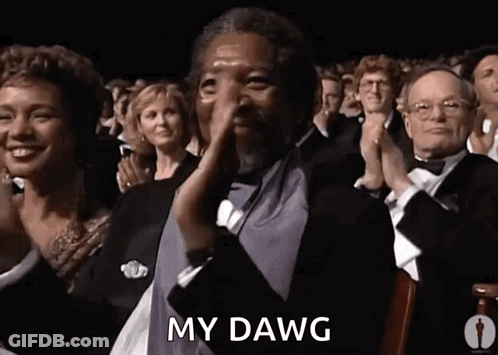A Man In A Tuxedo Is Applauding With The Words My Dawg Written On The Bottom GIF