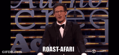 Man In Tuxedo Giving Roast-Afari Speech GIF