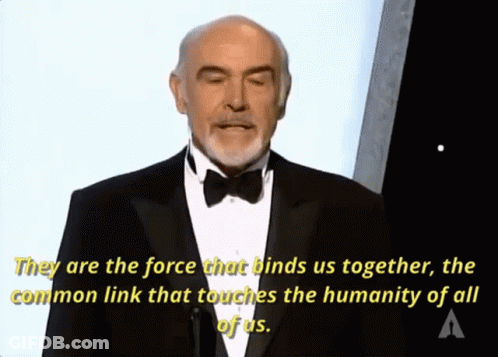 A Man In A Tuxedo Is Giving A Speech And Says " They Are The Force That Binds Us Together " GIF