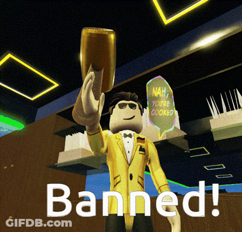 A Man In A Tuxedo Is Holding Up A Bottle And The Words Banned Are Below Him GIF