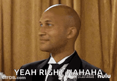 A Man In A Tuxedo Is Laughing And Says Yeah Right Hahaha GIF