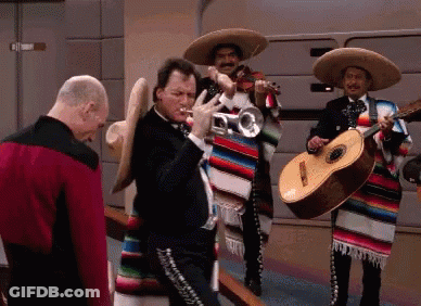 A Man In A Tuxedo Is Playing A Trumpet And A Man In A Sombrero Is Playing A Guitar GIF