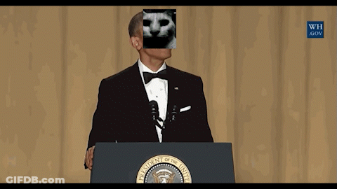 A Man In A Tuxedo Stands At A Podium With The Seal Of The President Of The United States GIF