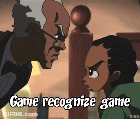 A Man In A Tuxedo Stands Next To A Boy With The Words Game Recognize Game Above Them GIF