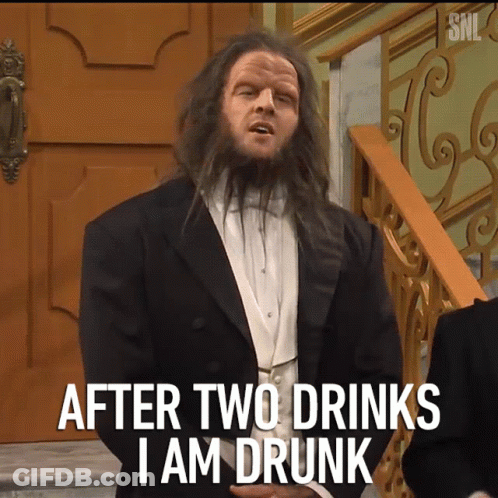 A Man In A Tuxedo With A Beard Says After Two Drinks I Am Drunk GIF