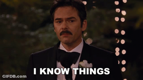 A Man In A Tuxedo With A Mustache Says I Know Things GIF