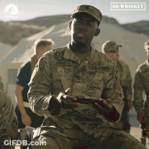 Man In US Army Uniform Holding Cell Phone GIF