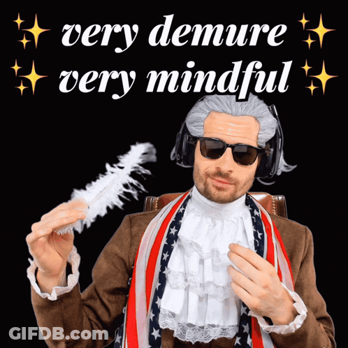 A Man In A Very Demure Very Mindful Costume Is Holding A White Feather GIF