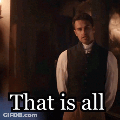 A Man In A Vest Stands In Front Of A Sign That Says " That Is All " GIF