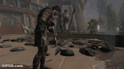 A Man In A Video Game Is Holding A Large Pole GIF