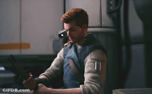 A Man In A Video Game Is Holding A Sword And Wearing A Headset GIF