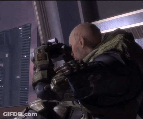 A Man In A Video Game Is Looking Through A Binoculars GIF