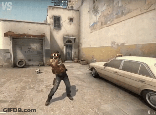 A Man In A Video Game Is Standing In Front Of A Building That Has A Sign That Says Tabac GIF