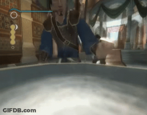 A Man In A Video Game Is Standing In Front Of A Large Container Of Water GIF