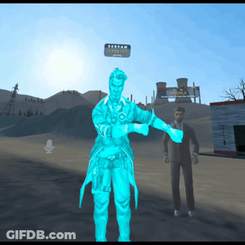 A Man In A Video Game Is Standing Next To Another Man With A Sign Above Him That Says " Ghost Army " GIF