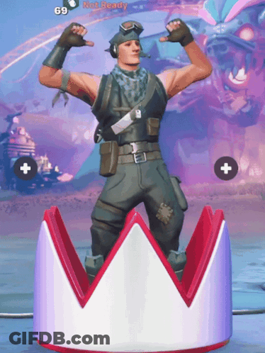 A Man In A Video Game Is Standing On A Crown And The Number 69 Is Visible In The Background GIF